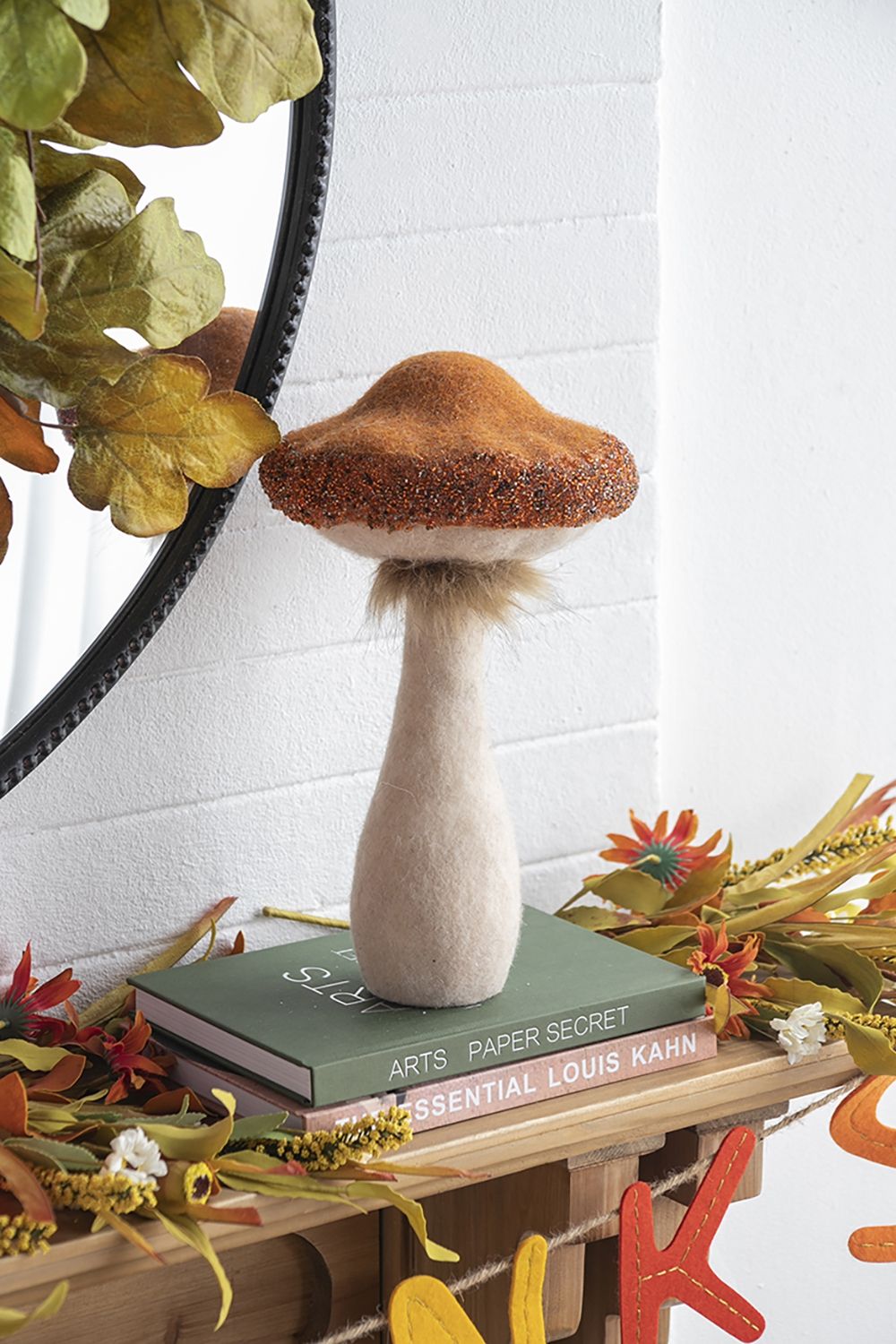 Mushroom Holiday Ornament, For Harvest Festival Fall Festival &amp; Thanksgiving Table Decorations (Set of 2) - Beige / Orange