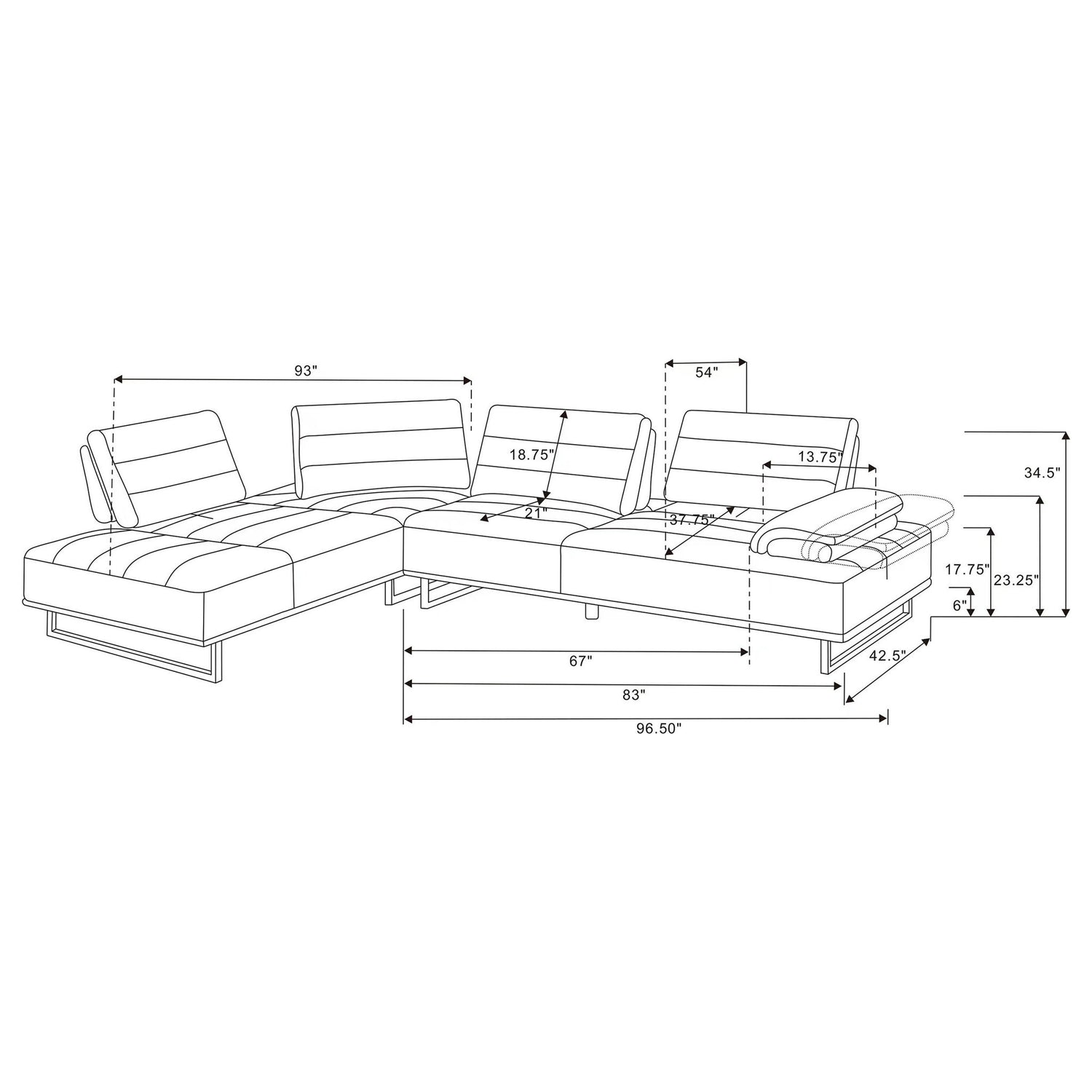 Harnal - L-Shape Sectional Adjustable Back Comfort Focused Sofa - Taupe