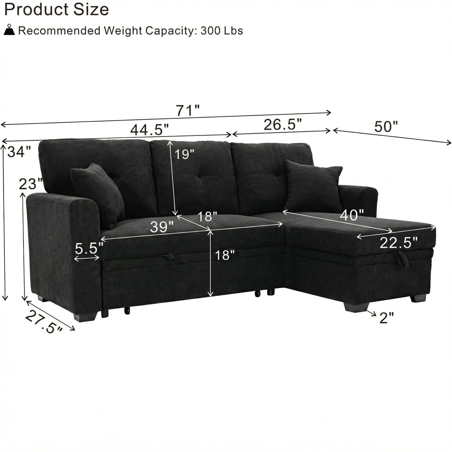 Sleeper Sectional With Pull Out Bed, Reversible Chaise