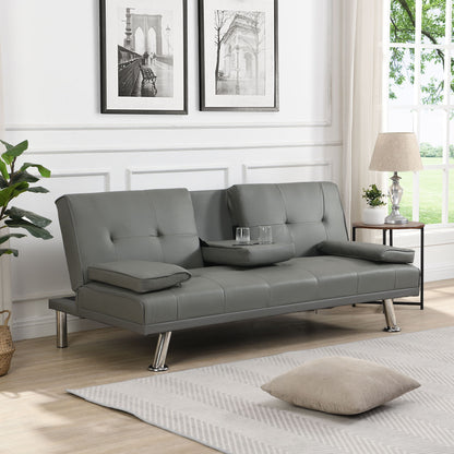 Modern Sofa Bed With Armrest 2 Holders, Wood Frame &amp; Stainless Leg