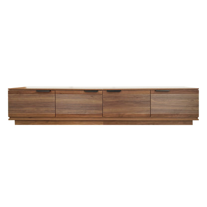 TV Stand, Entertainment Center With Fluted Door &amp; Cable Management, Soft Closing Hinges - Walnut
