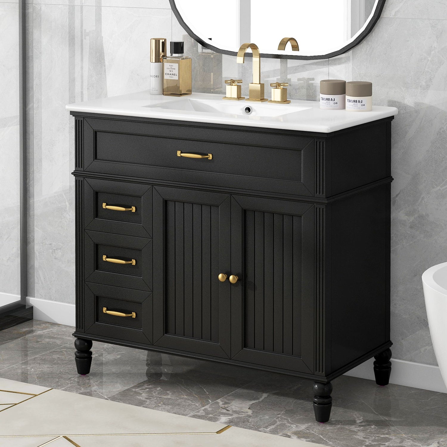 Bathroom Vanity With Sink, Freestanding Cabinet &amp; Drawers