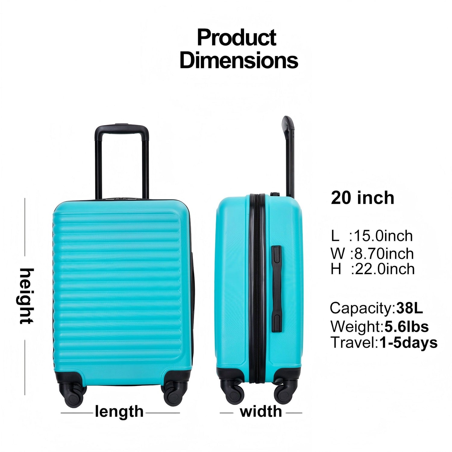 20&quot; Carry On Luggage Lightweight Suitcase, Spinner Wheels