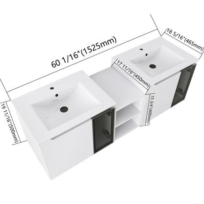 Wall Mounted Bathroom Vanity With Sink, Soft Close Doors, Cabinet &amp; Half Door