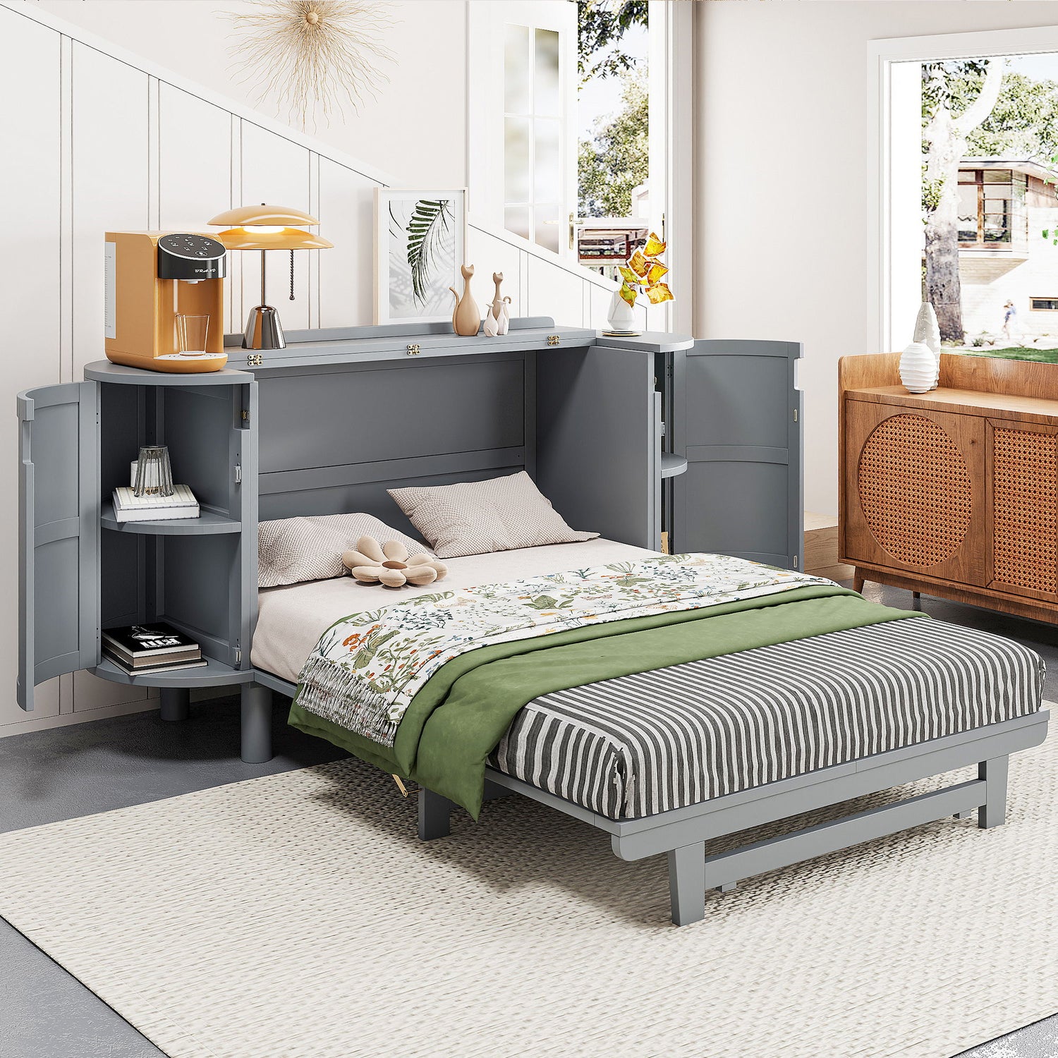 Murphy Bed With Hidden Storage &amp; Modern Woven Design