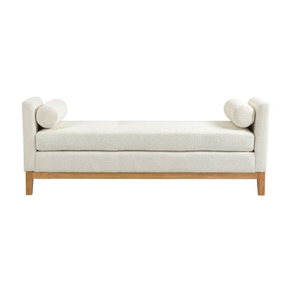 Upholstered End Of Bed Bench With Arms &amp; 2 Bolsters For Bedroom
