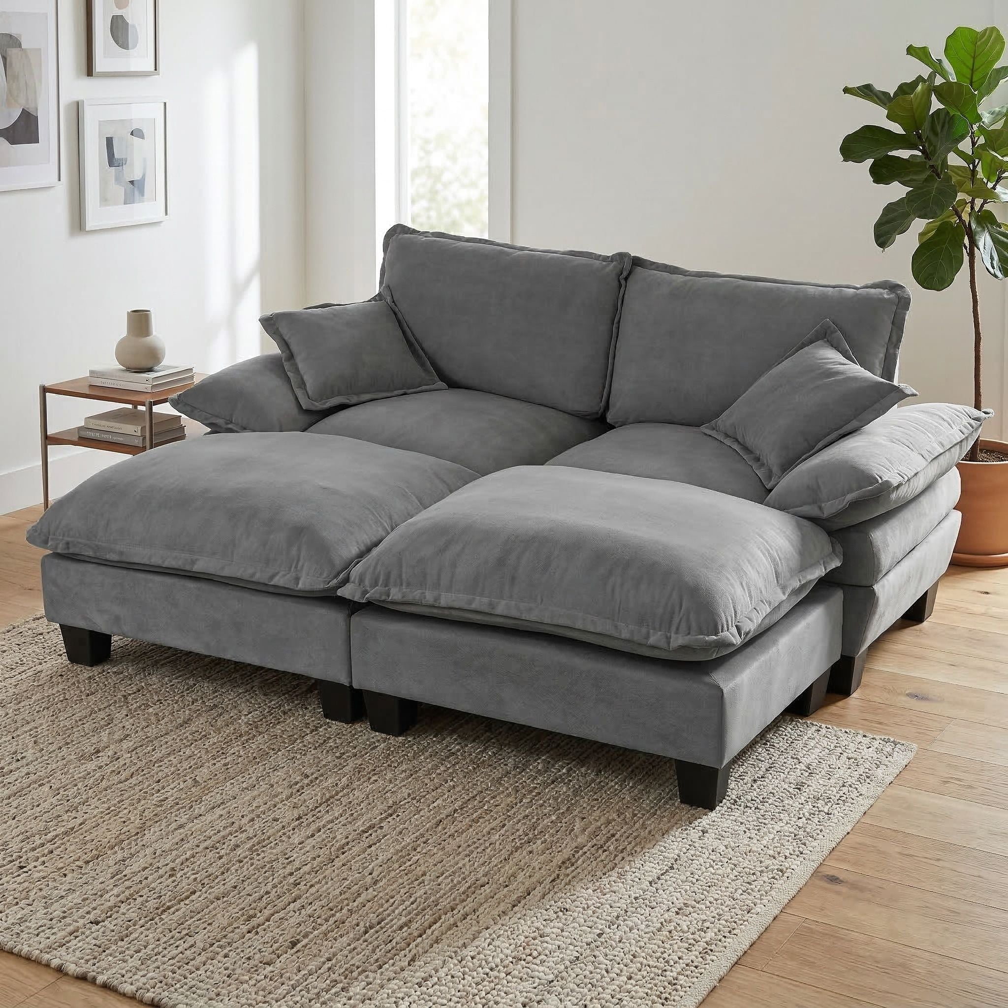 Modular Sectional Sofa With Movable Ottoman &amp; Pillows