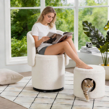 Barrel Chair &amp; Built In Storage, 360° Swivel - Beige