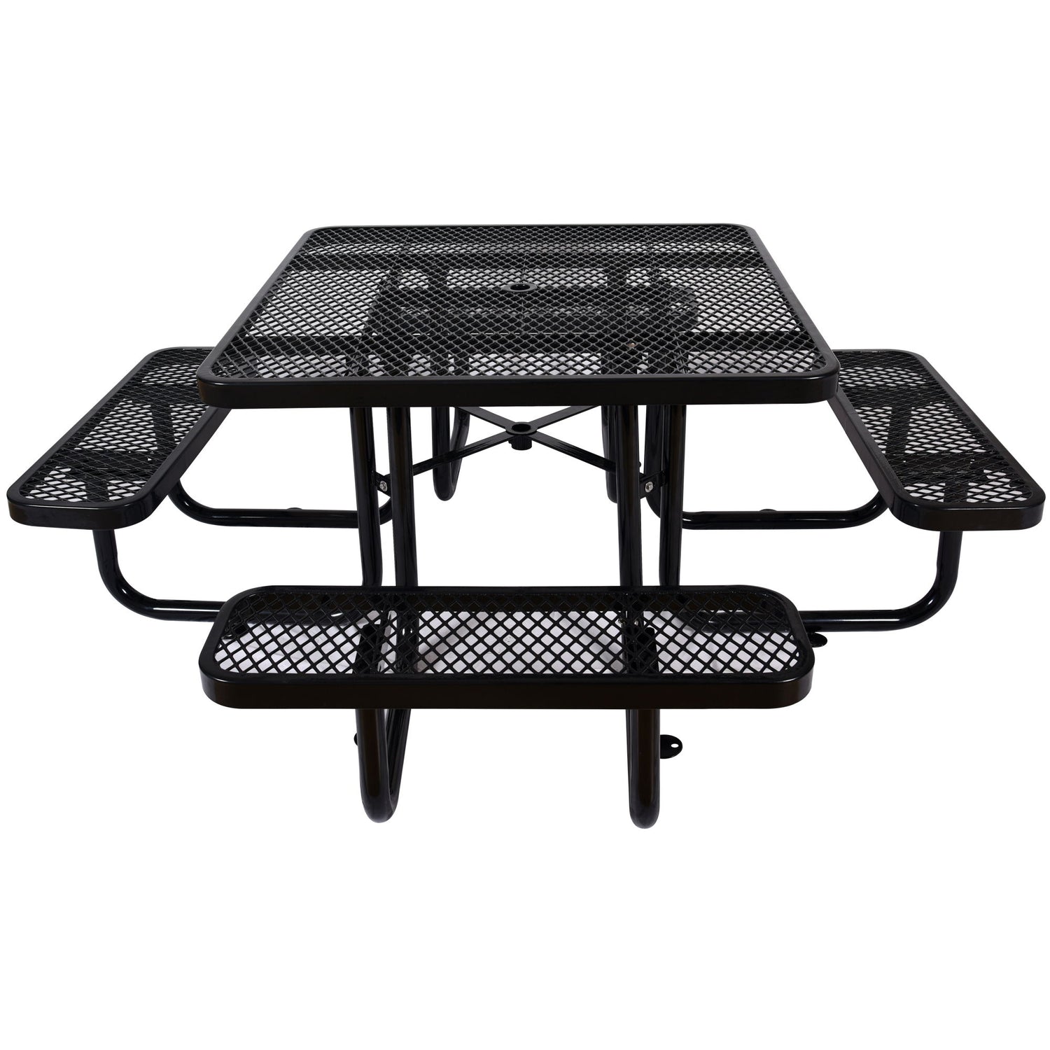 Square Outdoor Steel Picnic Table, With Umbrella Pole