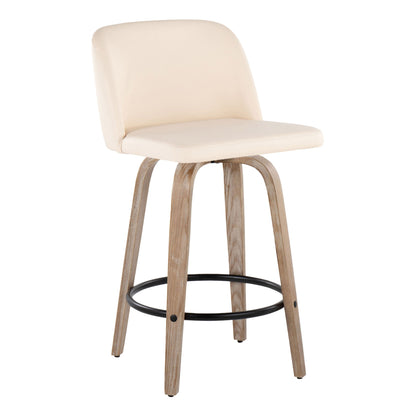 Toriano - Contemporary Fixed-Height Counter Stool &amp; Swivel With Round Footrest (Set of 2)