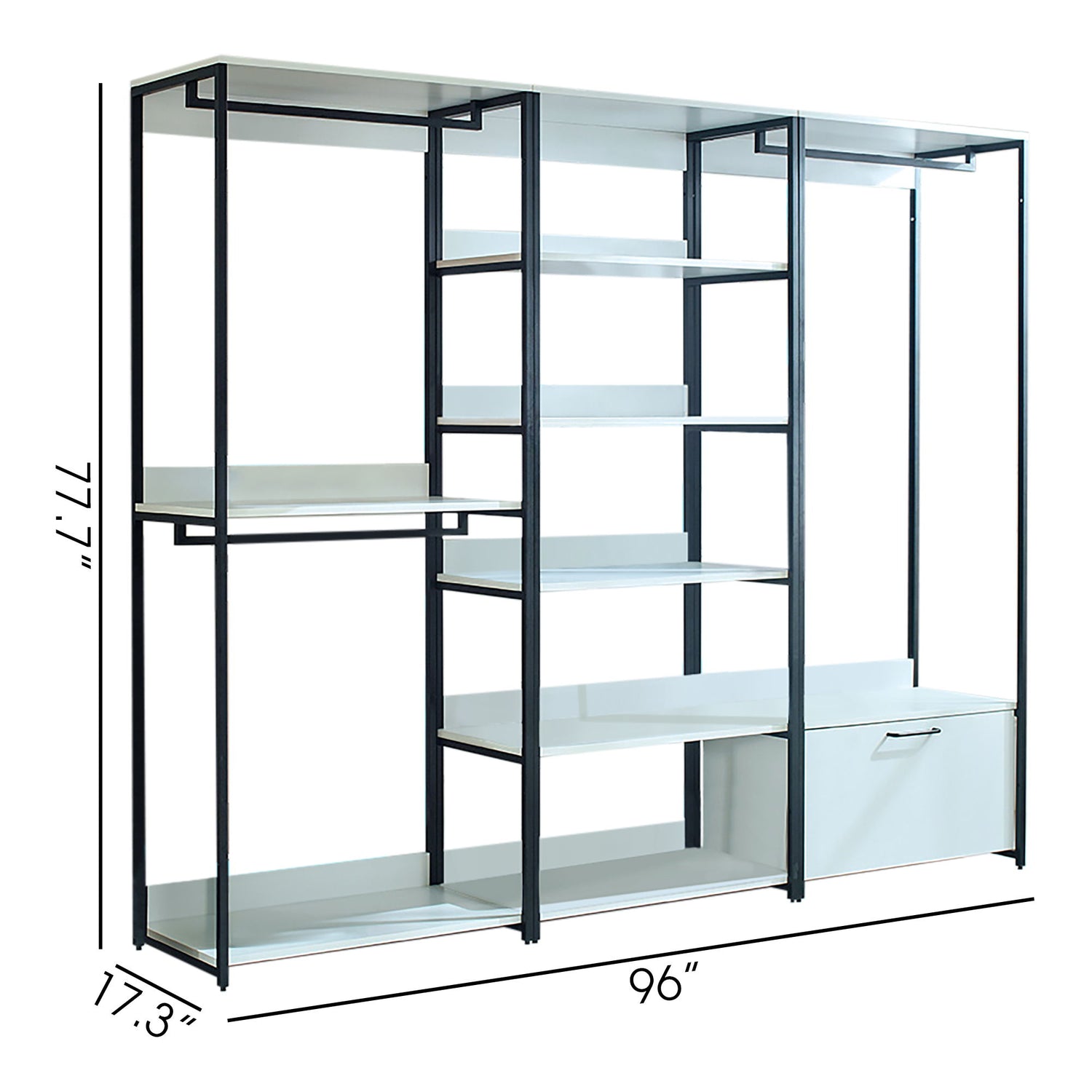 Fiona - Freestanding Walk In Wood Closet System &amp; Metal Frame Melamine - White