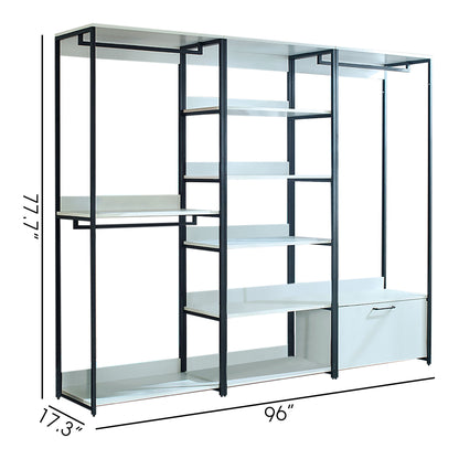 Fiona - Freestanding Walk In Wood Closet System &amp; Metal Frame Melamine - White