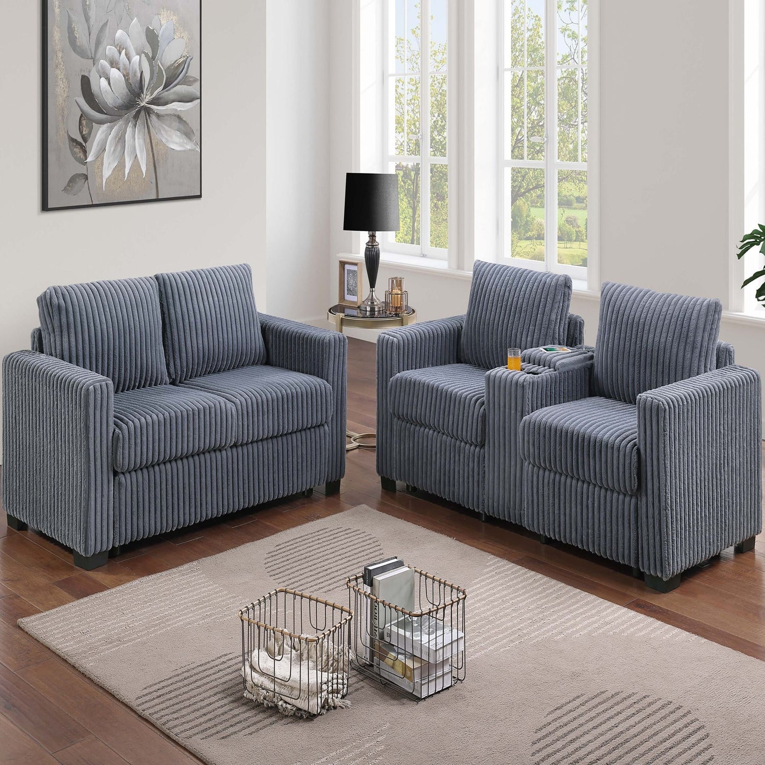 Modern Style 2 Piece Sofa Set With Cup Holders &amp; Charging Port