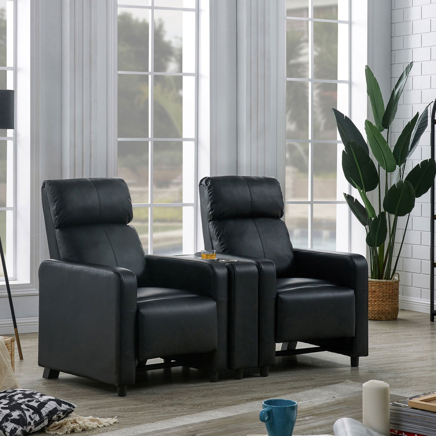 Nseluka - Upholstered Wedge Console For Home Theater With Cupholders - Black