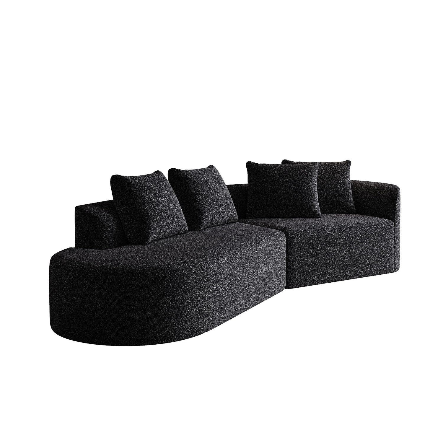 Upholstered Oversized Sectional Sofa, 4 Seater Extra Deep &amp; Wide Seat Curved Cloud Couch With 4 Throw Pillows, Free Combination Living Room - Black