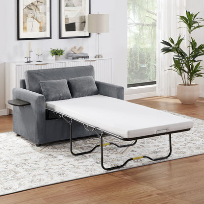 Sleeper Sofa With Foldable Mattress, USB Ports, Side Table &amp; Storage Pocket