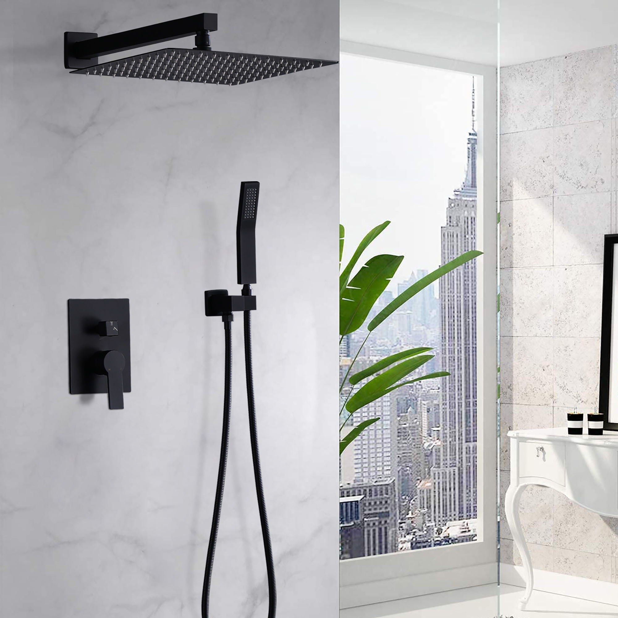 12&quot; Ceiling Mount Shower System With Rain Mixer And Handheld Shower