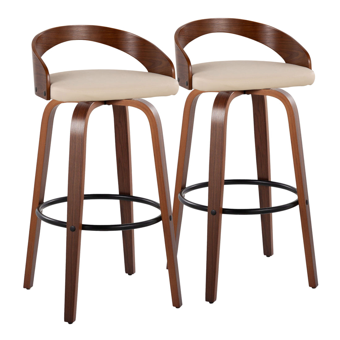 Grotto - Mid Century Modern Fixed Height Barstool &amp; Swivel With Round Footrest (Set of 2)