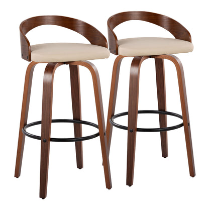 Grotto - Mid Century Modern Fixed Height Barstool &amp; Swivel With Round Footrest (Set of 2)