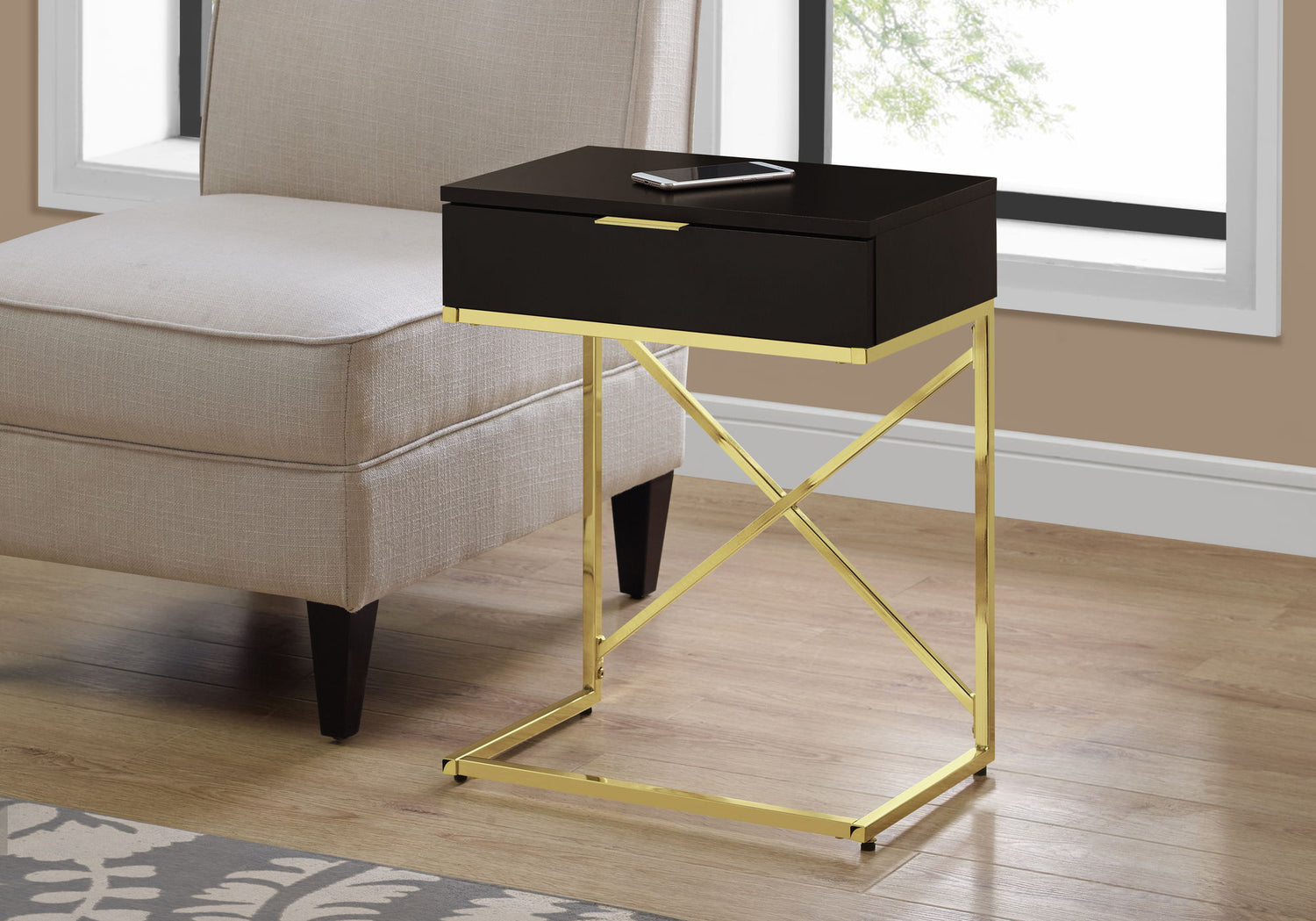 Accent Side Table, Storage Drawer, Spacious Tabletop, Contemporary &amp; Modern