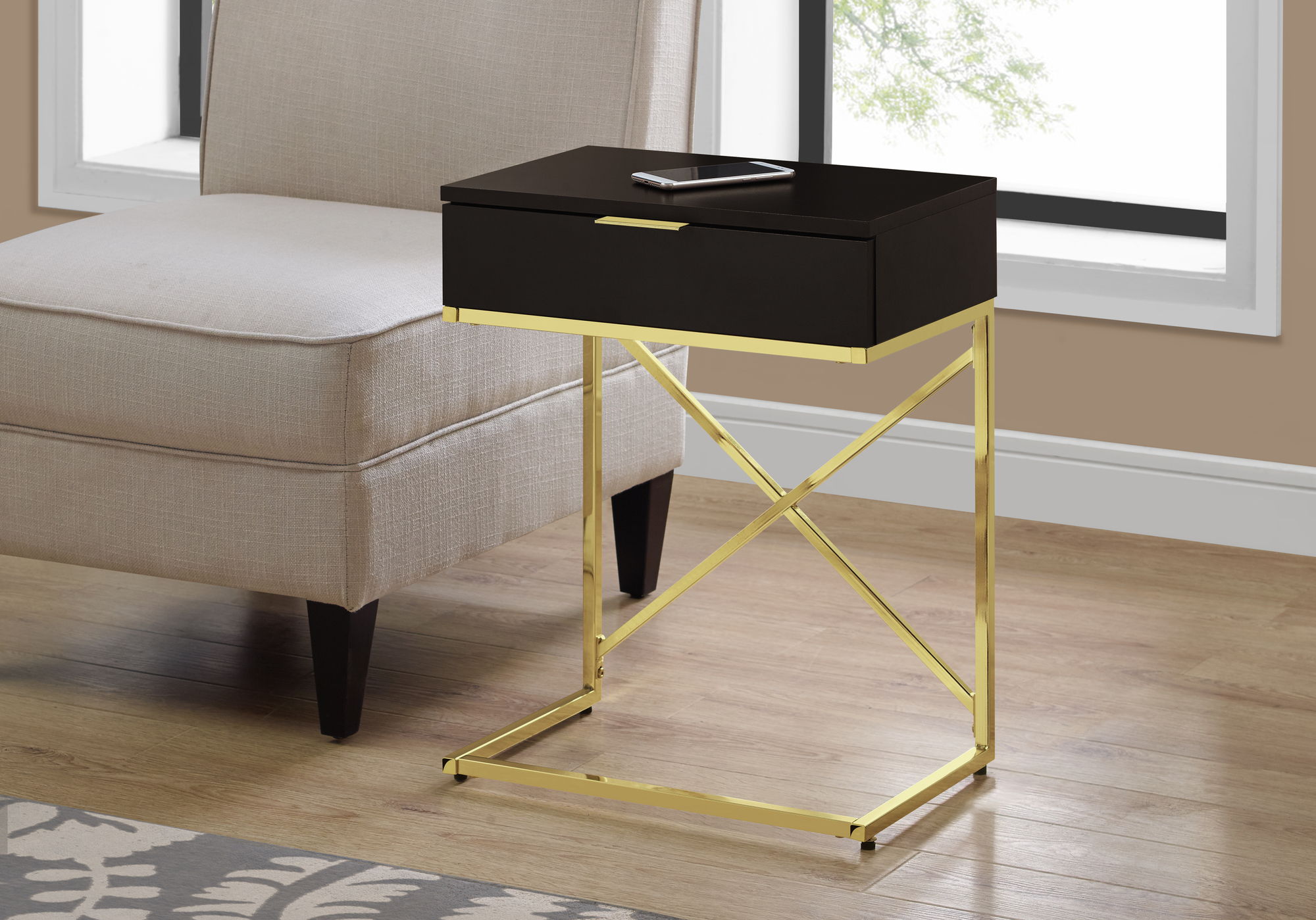 Accent Side Table, Storage Drawer, Spacious Tabletop, Contemporary &amp; Modern