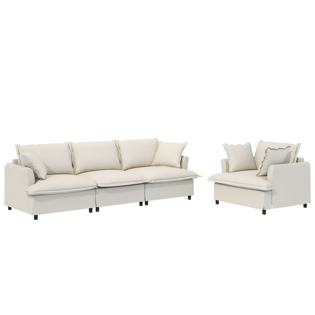 Living Room Set Modular Sectional Couch, Upholstered Sofa &amp; Armchair &amp; Movable Ottoman
