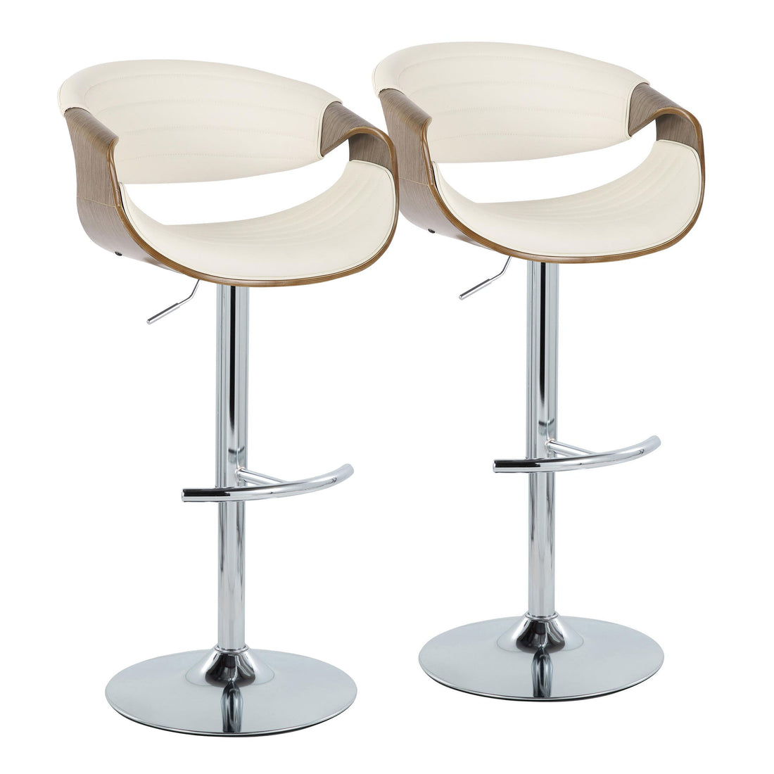 Symphony - Mid Century Modern Adjustable Barstool With Swivel &amp; Rounded T Footrest (Set of 2)