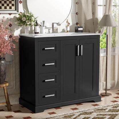 Bathroom Vanity With Sink, Soft Close Doors, Adjustable Shelf &amp; 3 Drawers