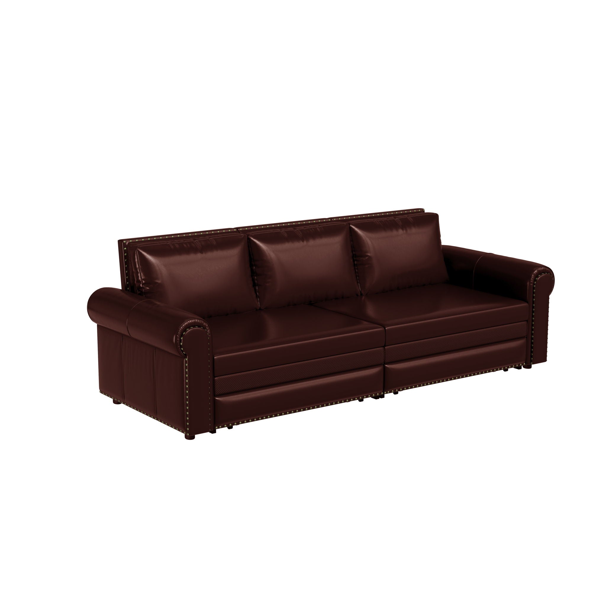 3 In 1 Convertible Sleeper Sofa With Nailhead Trim &amp; Rolled Arm