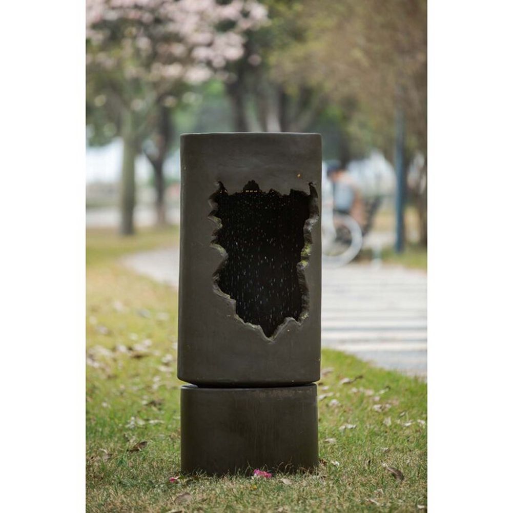 Large Outdoor Water Fountain With Light, Contemporary Calming Elegance Cement Water Feature, Available Flowers Diy For Garden Patio &amp; Backyard - Brown
