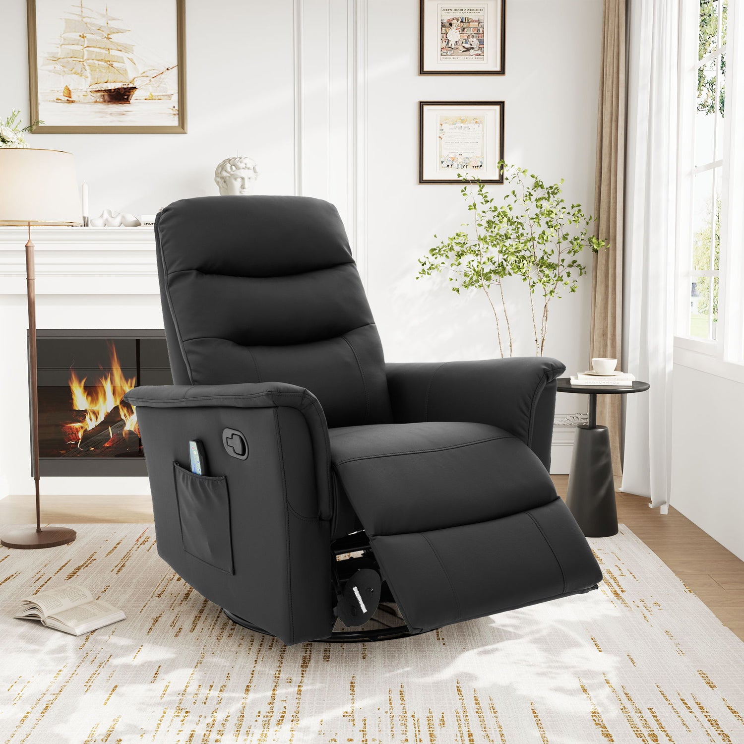 Manual Recliner Chair With 8 Point Massage And Swivel Function