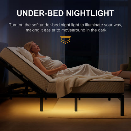 Adjustable Bed Frame With Massage Head &amp; Foot Incline, Wireless Remote, USB Ports, LED Night Light