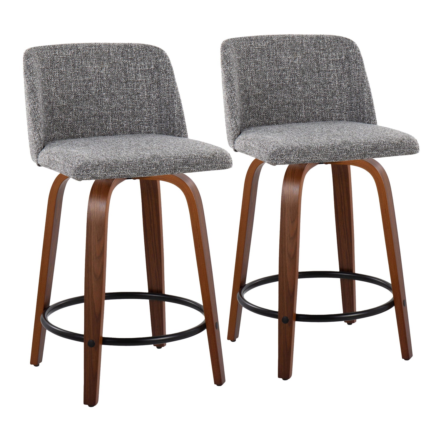 Toriano - Mid Century Modern, Fixed Height Counter Stool &amp; Swivel And Round Footrest (Set of 2)