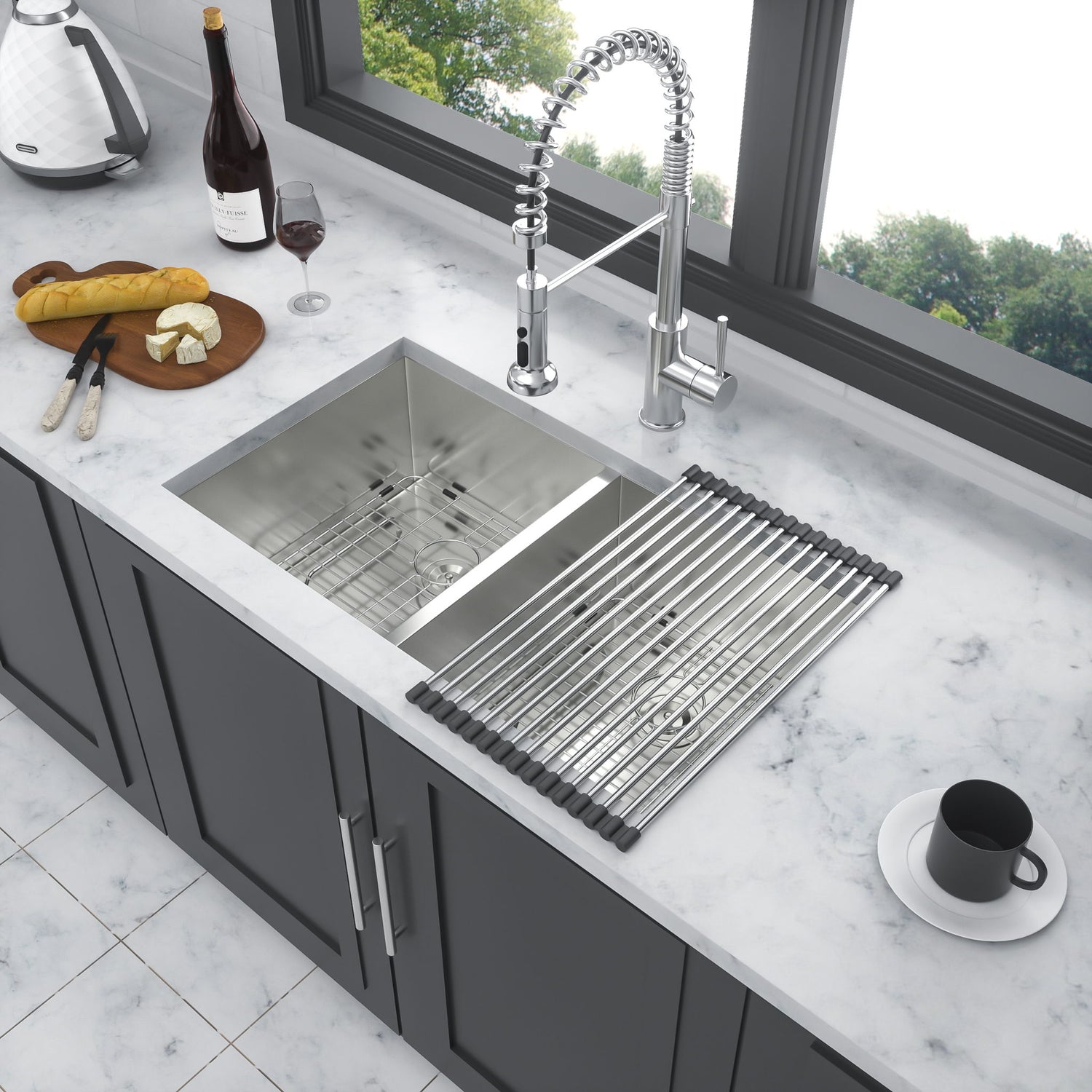 16 Gauge Undermount Double Bowl Kitchen Sink With 9&quot; Deep Bowls - Brushed Nickel