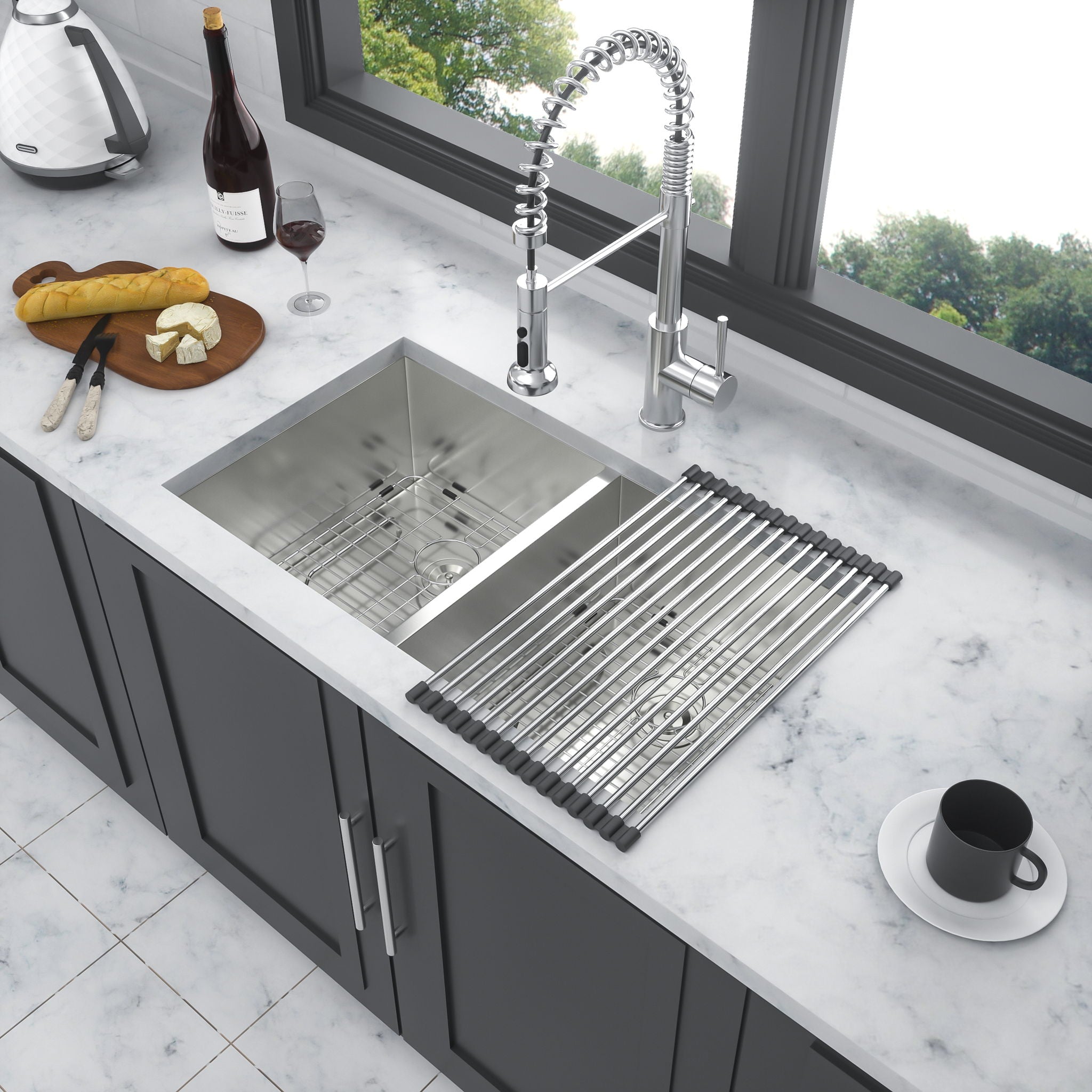 16 Gauge Undermount Double Bowl Kitchen Sink With 9&quot; Deep Bowls - Brushed Nickel