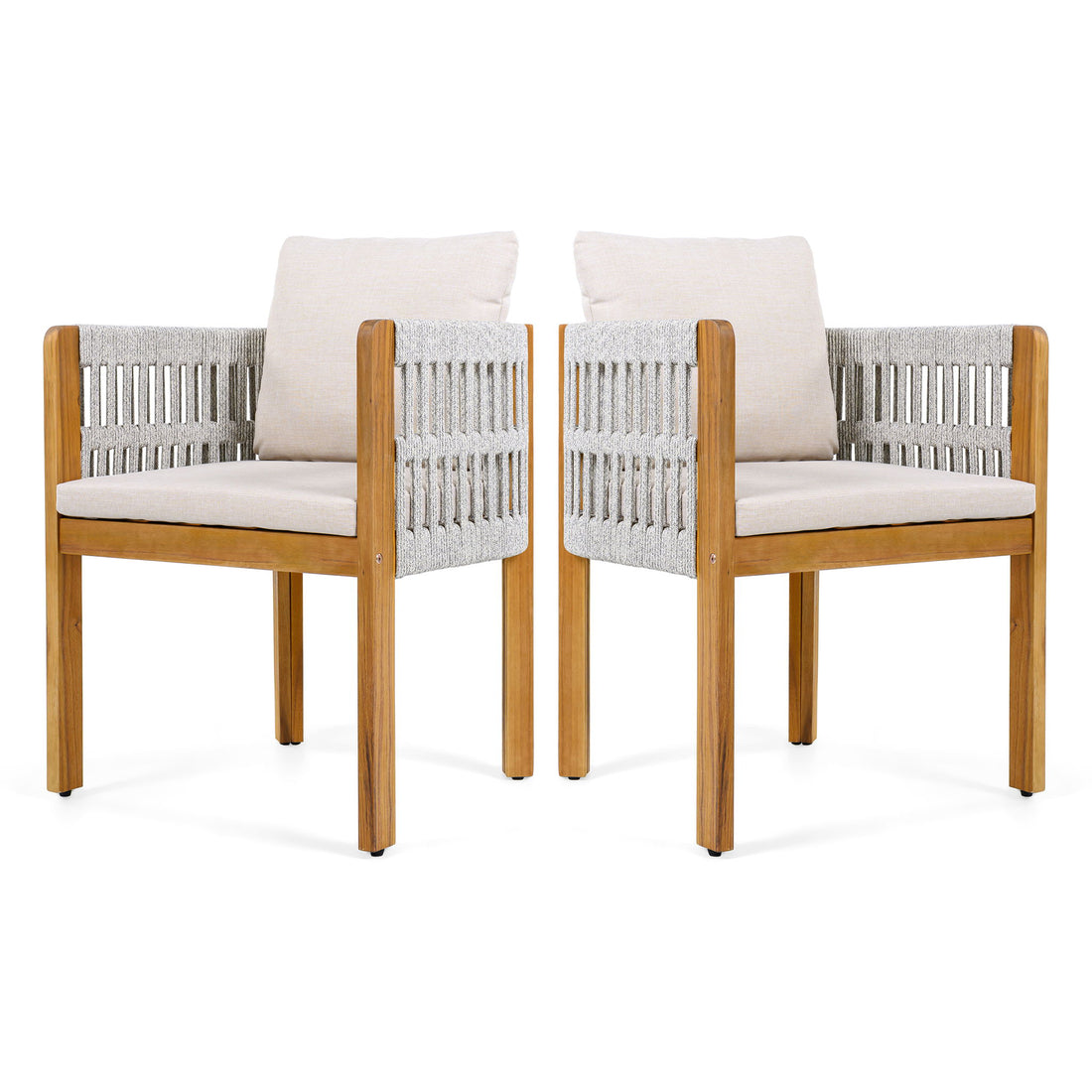 Outdoor Dining Chairs With Mix Rope Handles (Set of 2)