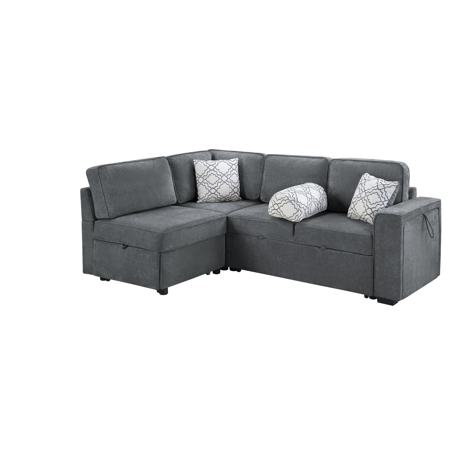 Convertible Sectional L-Shaped Sofa With Dual Pull-Out Sleepers, Flip-Top Table, USB Ports, Cup Holder &amp; Storage