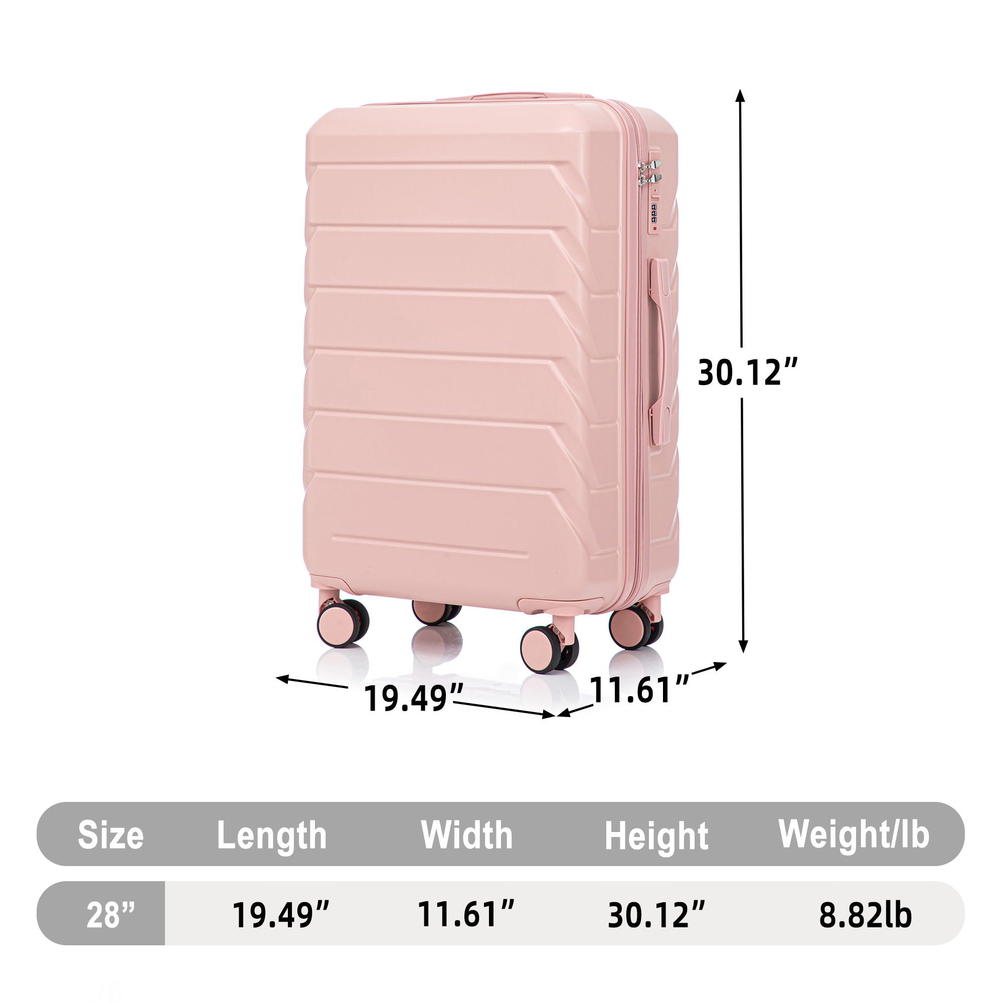Hard Shell Luggage With Scratch Resistant Surface, 4 Wheels, Combination Lock &amp; Side Hooks