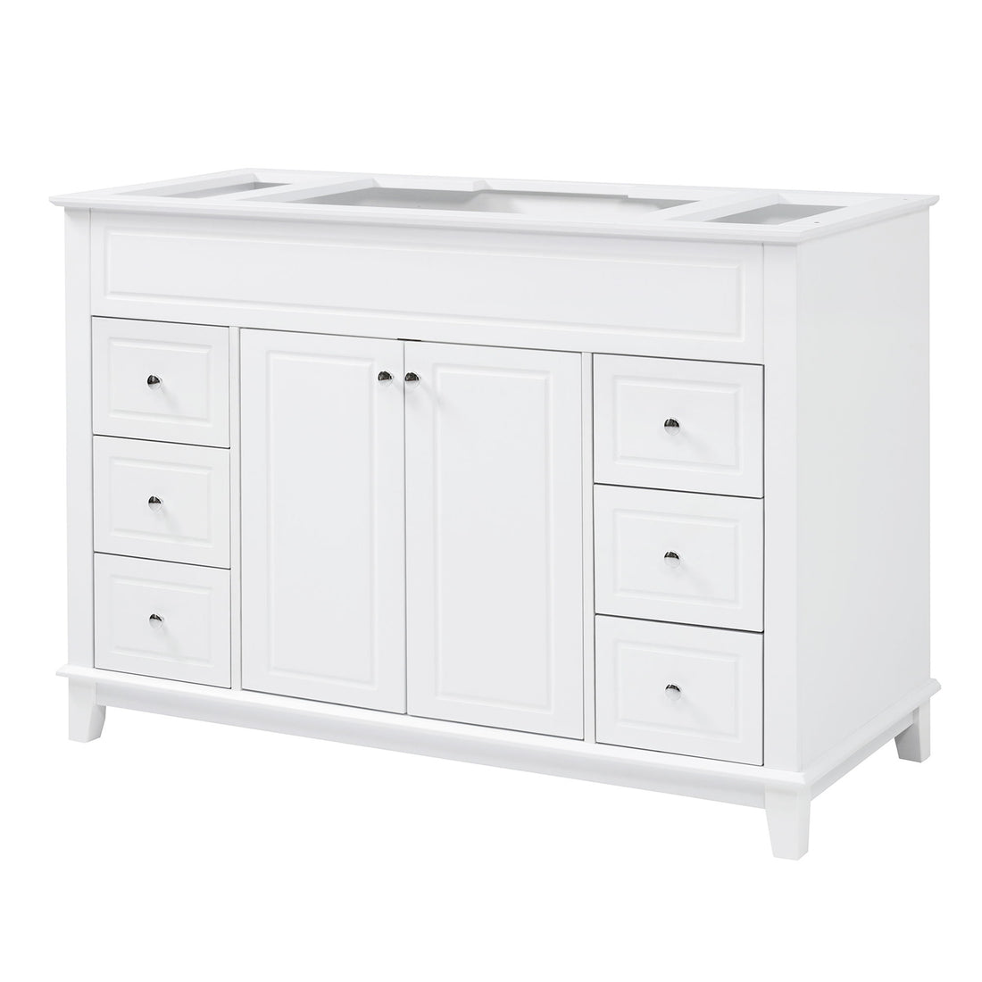 Bathroom Vanity Cabinet Only, 6 Soft Close Drawers &amp; Double Doors With 2 Tier Shelves - White