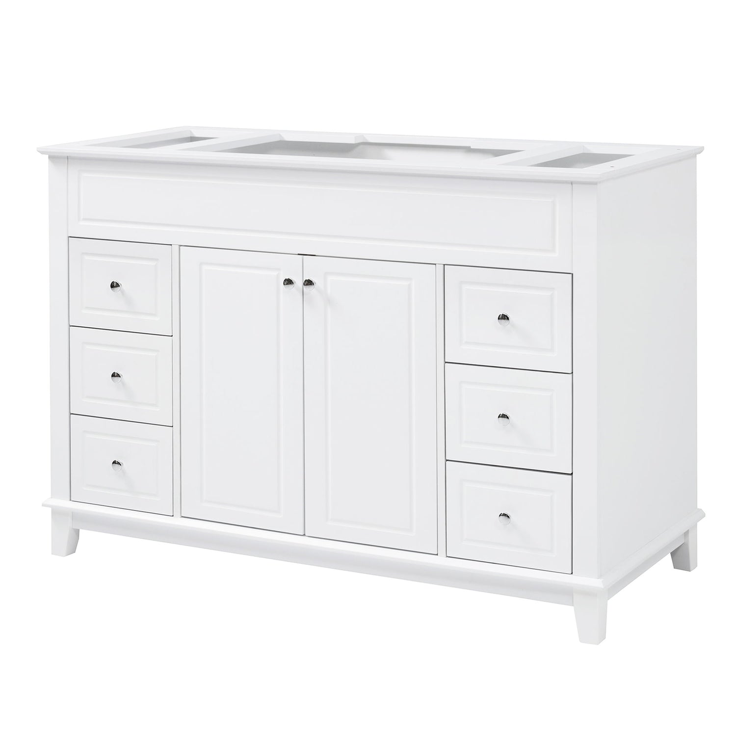Bathroom Vanity Cabinet Only, 6 Soft Close Drawers &amp; Double Doors With 2 Tier Shelves - White