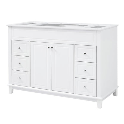 Bathroom Vanity Cabinet Only, 6 Soft Close Drawers &amp; Double Doors With 2 Tier Shelves - White