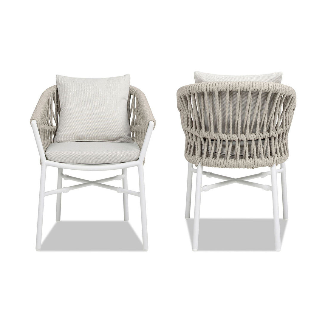 Maiden - Barrel Back Aluminum &amp; Rope Outdoor Patio Dining Chair, Sunproof Olefin (Set of 2)