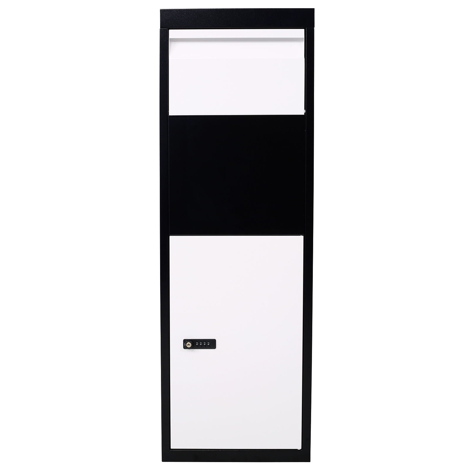 Package Delivery Box, Galvanized Steel Parcel Mailbox With Code Lock &amp; Mounting Hardware, For Outdoor Porch, Curbside - White / Black