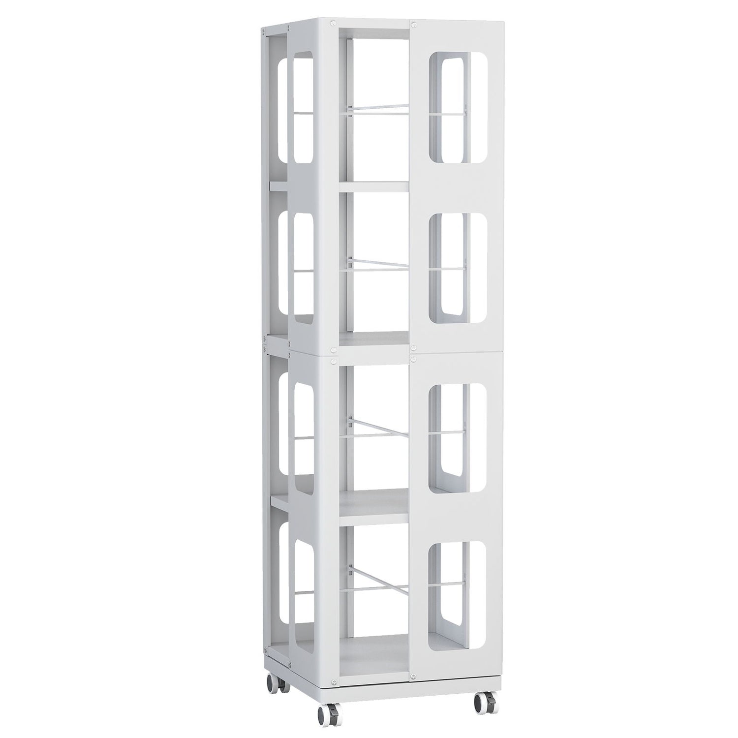 4 Tier All Steel Rotating Bookshelf With 360° Wheels, Large Size Sturdy &amp; Spacious Book Rack, New Style Bookshelf - White