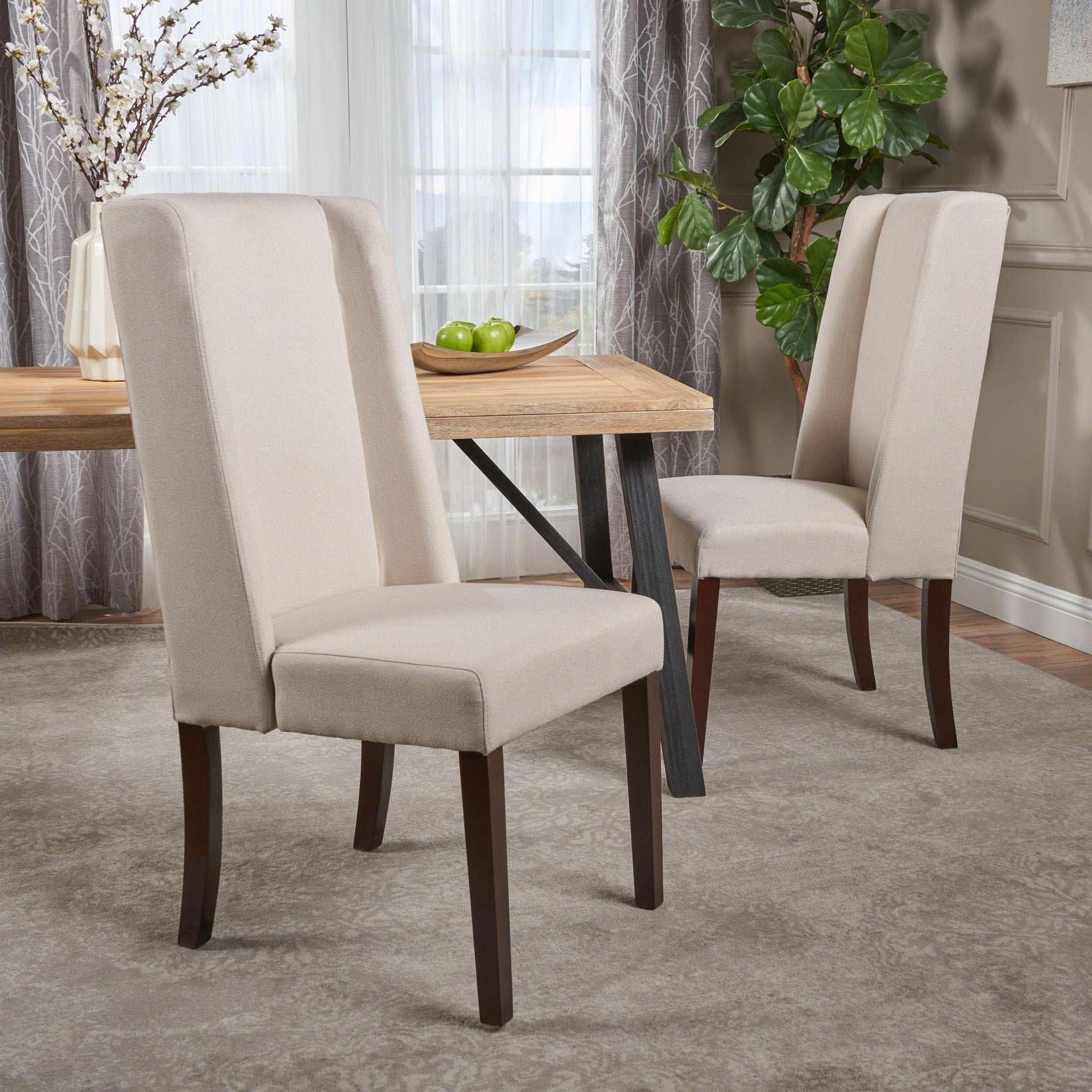 Modern Wingback Dining Chair (Set of 2) With Upholstered - Ivory
