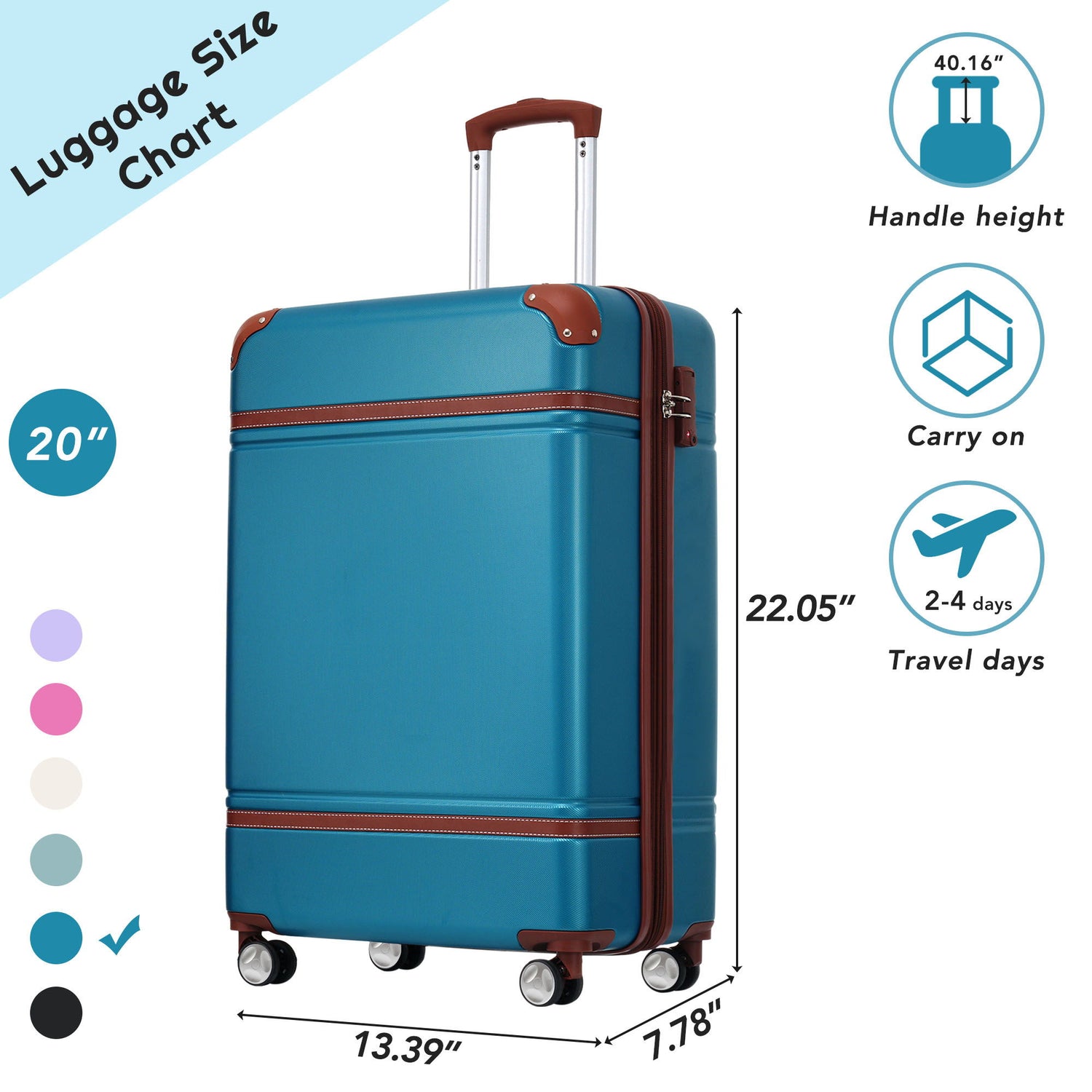 20&quot; Luggage 1 Piece With Tsa Lock, Lightweight Suitcase Spinner Wheels, Carry On Vintage Luggage