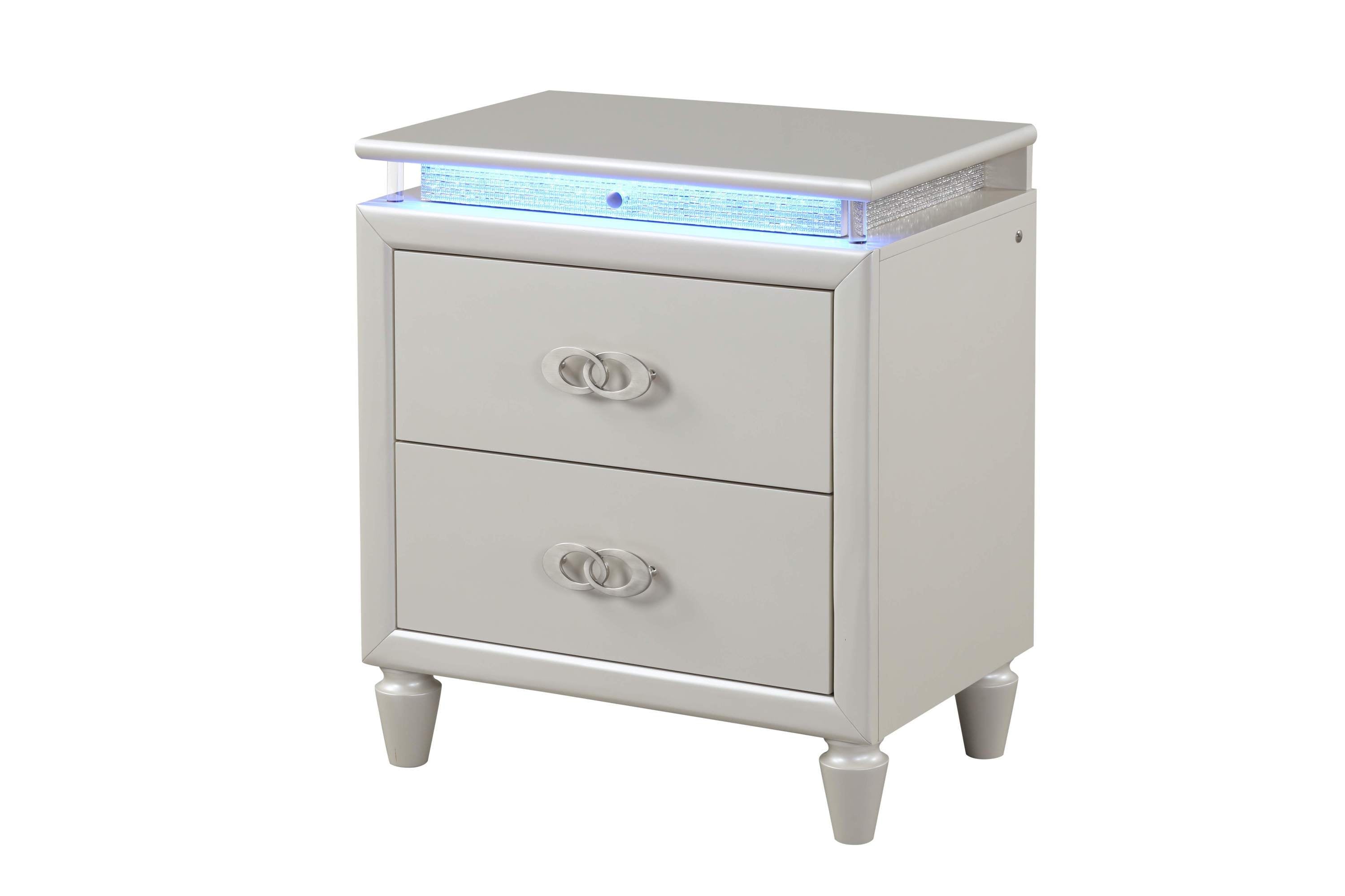 Passion Queen 4 Pc LED Bedroom Set Made with Wood in Milky white