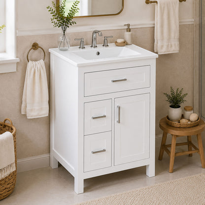 Modern Bathroom Vanity With Sink, Flip Drawer &amp; 2 Drawers, Soft Close Hinges, Adjustable Shelf
