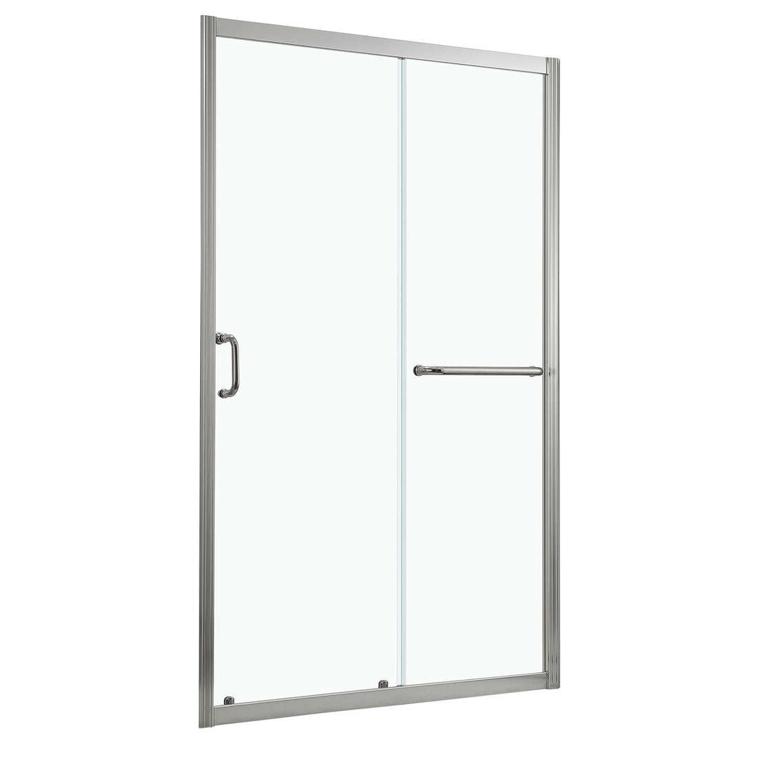 Single Sliding Bypass Shower Enclosure With Tempered Glass And - Brushed Silver