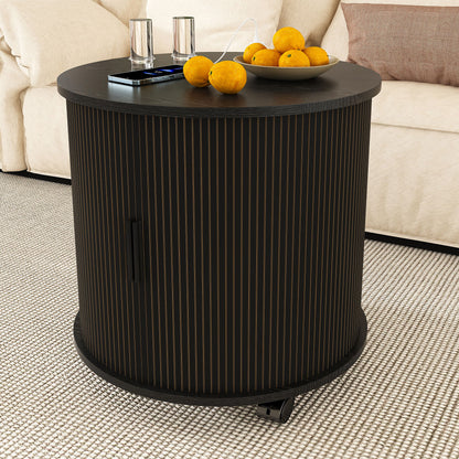 Cylinder Nightstand With Charging Station &amp; Sliding Door